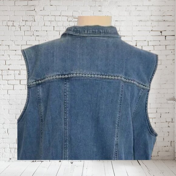 Vintage Liz & Me Signature Blue Jean Vest Embroidered - Picture 7 of 8
